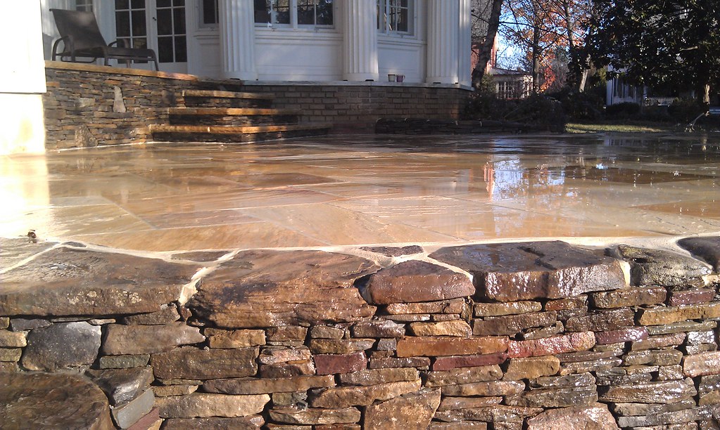 Patio with retaining wall Pondscapes Maryland