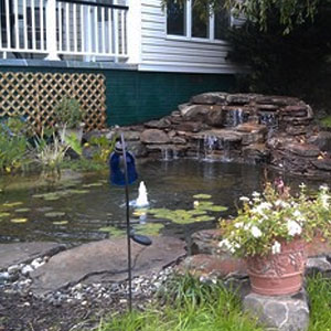 backyard pond by a deck Pondscapes Maryland